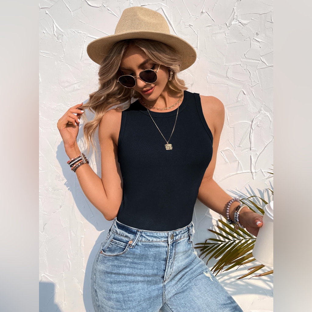 Solid Round Neck Ribbed Tank